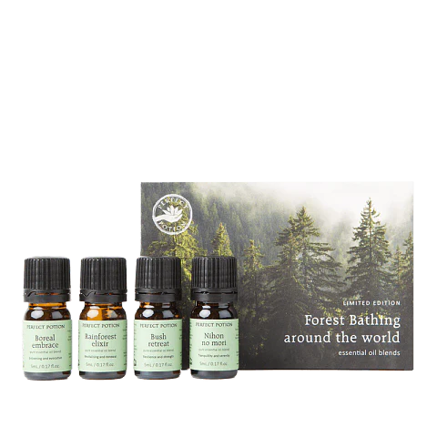 Kit Baños de Bosque de Alrededor del Mundo.   Una colección aromática inspirada en la conexión con la naturaleza y los rituales de bienestar del mundo natural