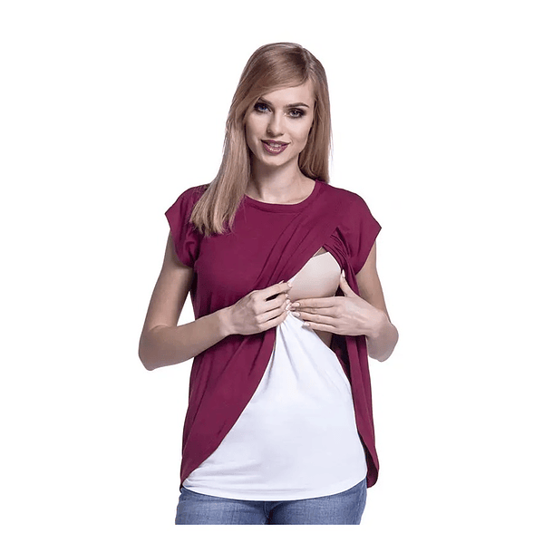 Polera Lactancia Maternidad Mara Manga Corta Burdeo 1