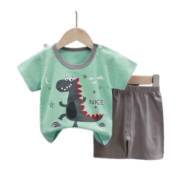 Pijama Niño Algodon Manga Corta Short Dino Gris 1