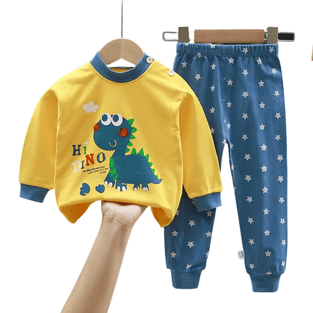 Pijama Niño Infantil Manga Larga Algodon Dino Azul  1