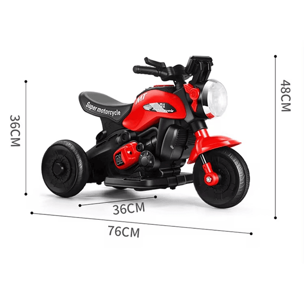 Moto Juguete Antivuelco Infantil Bateria 3 Ruedas 818 Roja 3