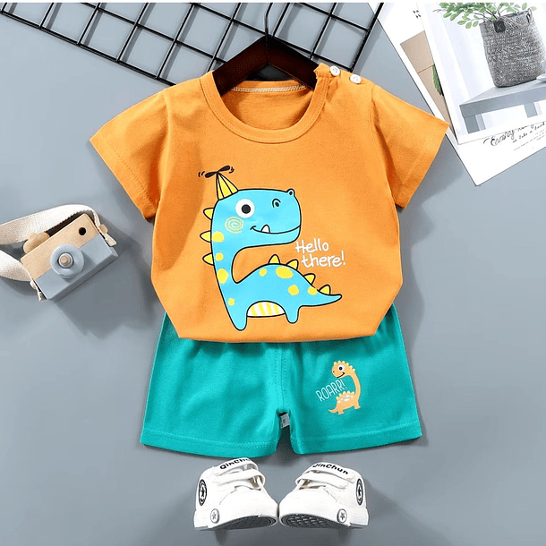 Conjunto Short y Polera Algodon Verano Niño Dino Jr 2