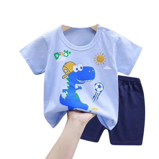 Pijama Niño Algodon Manga Corta Short Dino Futbol 1