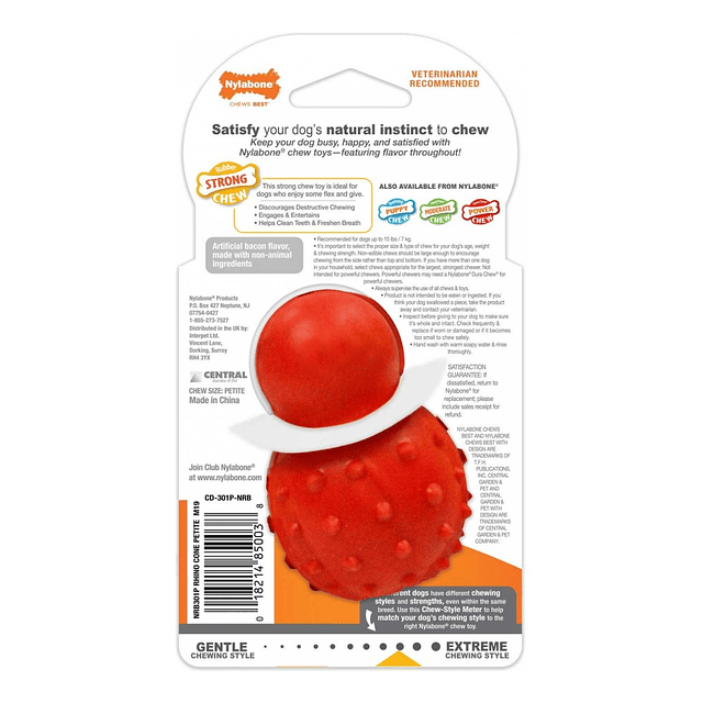 Nylabone Strong Chew Cono 3 en 1 Rellenable y Congelable Sabor Tocino Talla XS