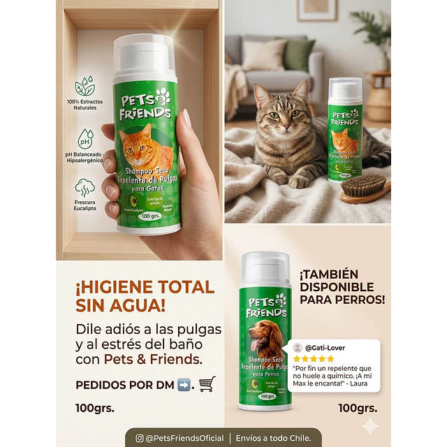 Shampoo Seco Repelente para Mascotas 100 gr. 