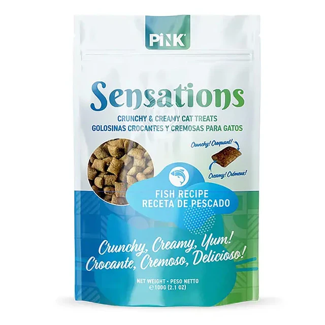 Pink Sensations Fish Recipe – Golosinas Crocantes y Cremosas para Gatos 100 gr. 