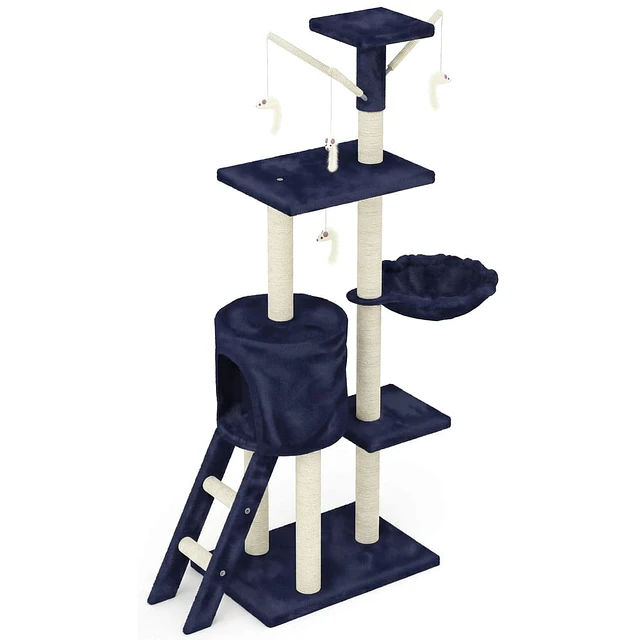 Rascador Vertical de 6 Niveles Azul Marino (50 x 35 x 138 cm) 
