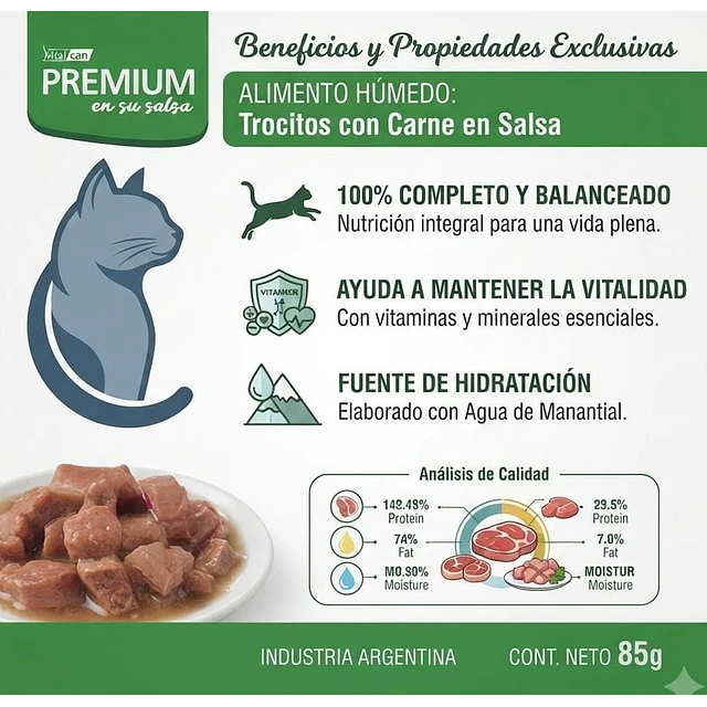 Vitalcan Pouch de Trocitos con Carne en Salsa para Gatos 85g