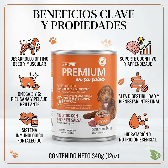 Vitalcan Premium Lata de Trocitos con Carne en Salsa para Perros Variedades 340g