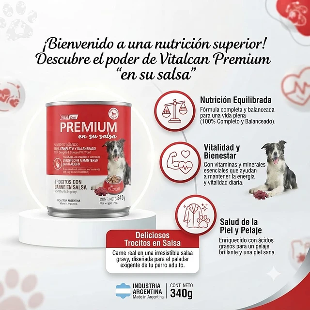 Vitalcan Premium Lata de Trocitos con Carne en Salsa para Perros Variedades 340g