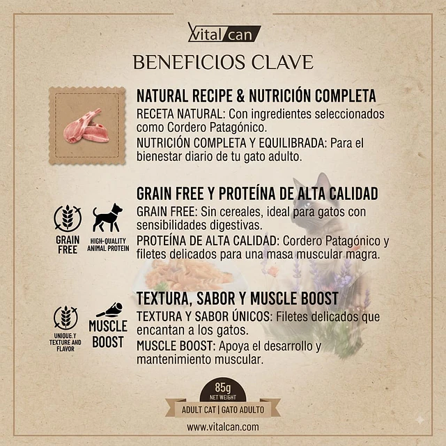 Vitalcan Balanced Natural Recipe Cordero Patagónico - Pouch para Gatos 85gr