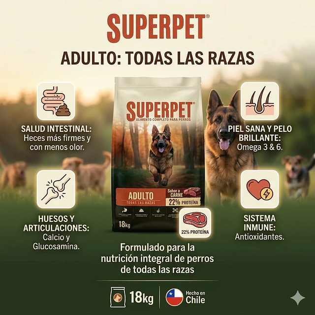 Superpet Alimento Perro Adulto Todas las Razas 18 kg y 1 kg