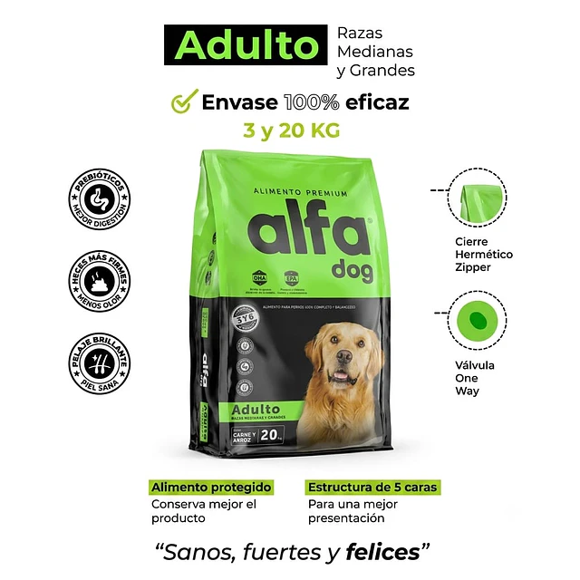 Alfa Dog Premium Perro Adulto Raza Mediana a Grande 3 kg