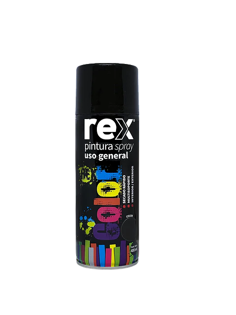 Rex Pintura Spray Acrílica, Negro Brillante, 400 ml