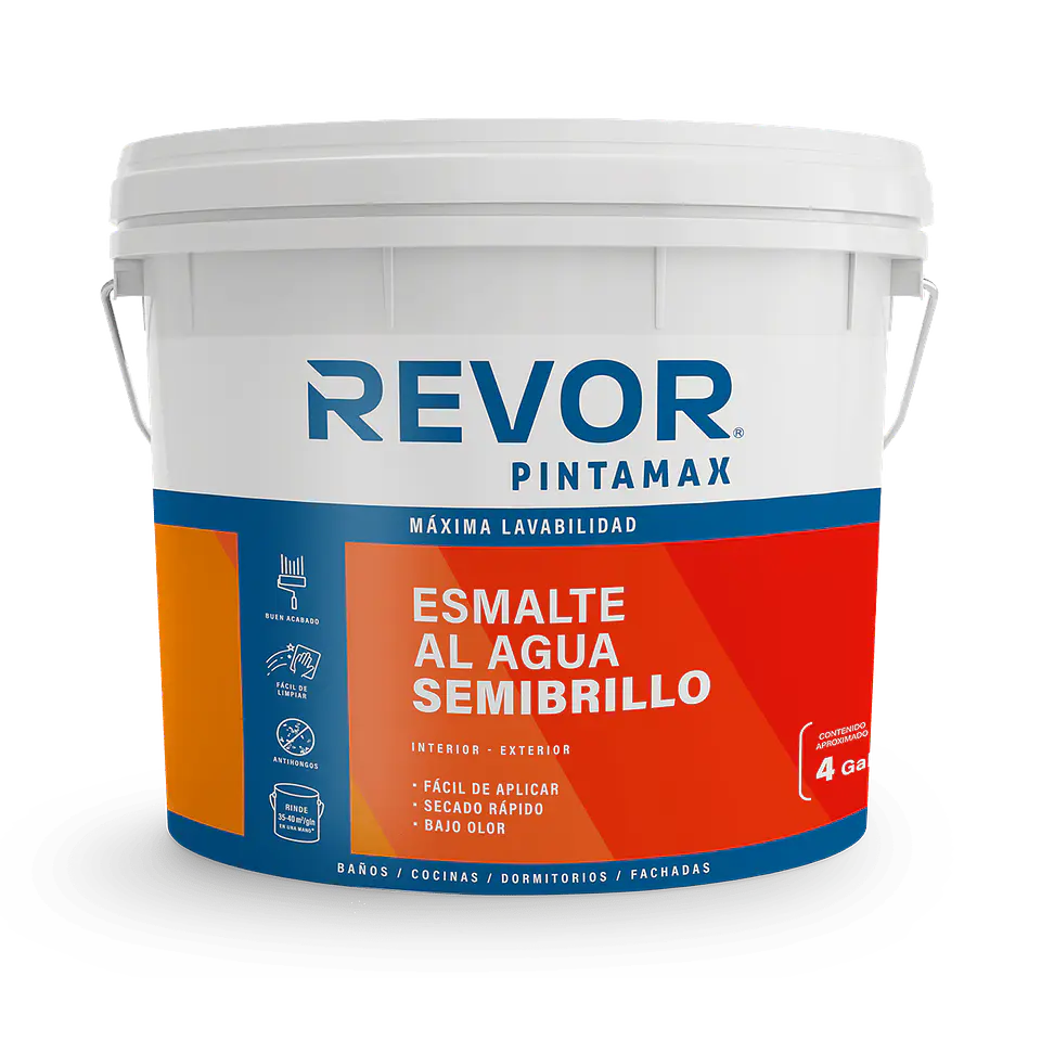 Esmalte al Agua Semibrillo Pintamax Revor Blanco Tineta 1