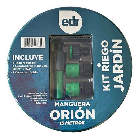 Manguera EDR (3 Capas) 1/2' Verde - Rollo 10 M Con kit Accesorios Orion