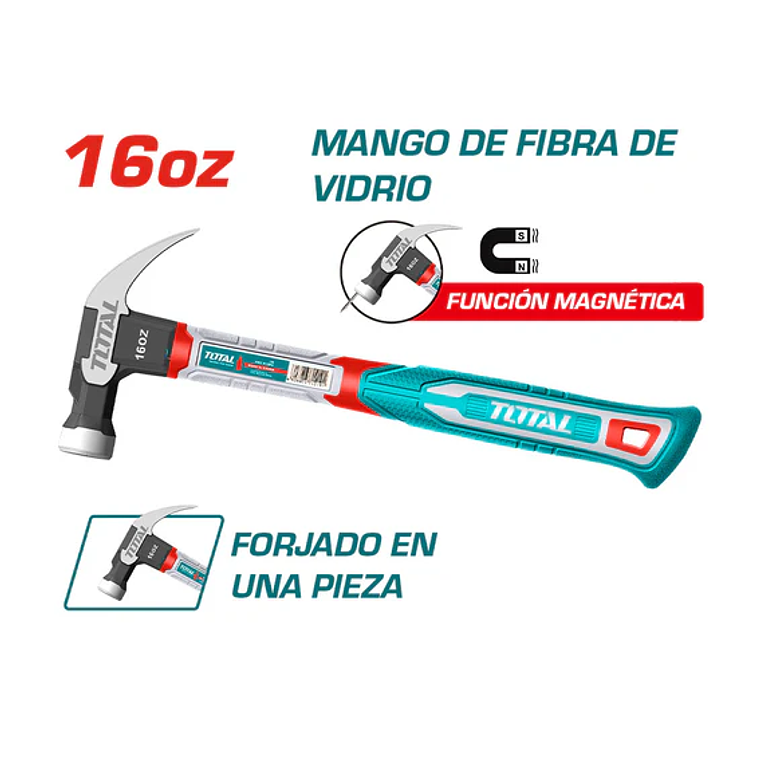 MARTILLO CARPINTERO MANGO FIBRA MAGNETICO 16 OZ TOTAL 2