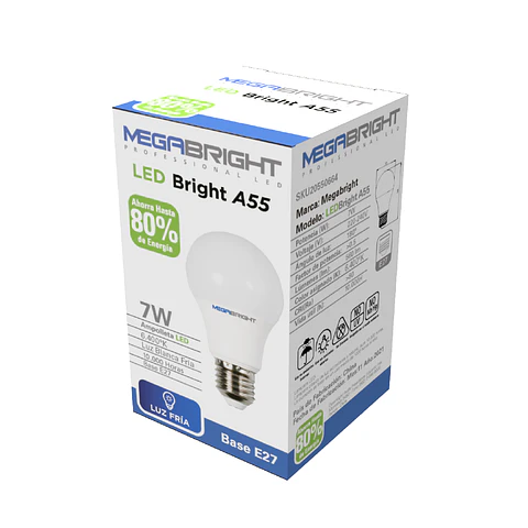 AMPOLLETA LED A55 7W E27 LUZ FRIA (6400K) MEGABRIGHT