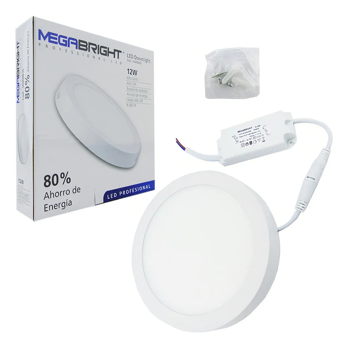 PANEL LED REDONDO SOBREPUESTO 12W LUZ FRIA (6000k) MEGABRIGHT 1