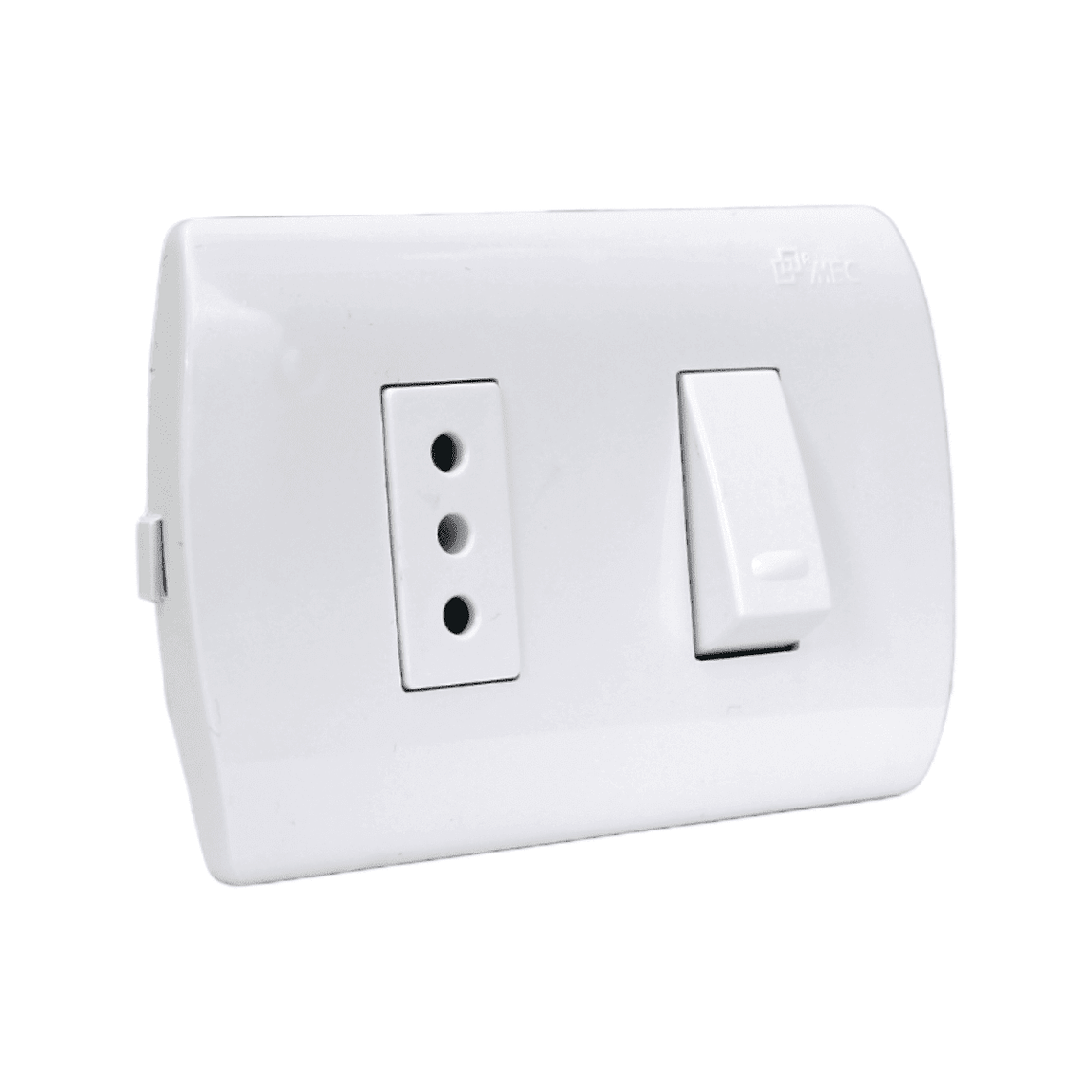 INTERRUPTOR EMBUTIDO 9/12 + ENCHUFE 10 AMPERES BLANCO ARIS MEC 1