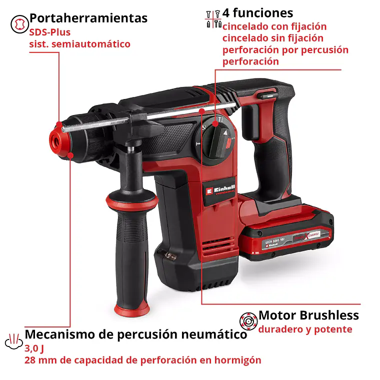 PROFESSIONAL Rotomartillo inalámbrico TP-HD 18/28 Li BL+4 (1x3,0Ah+) 4