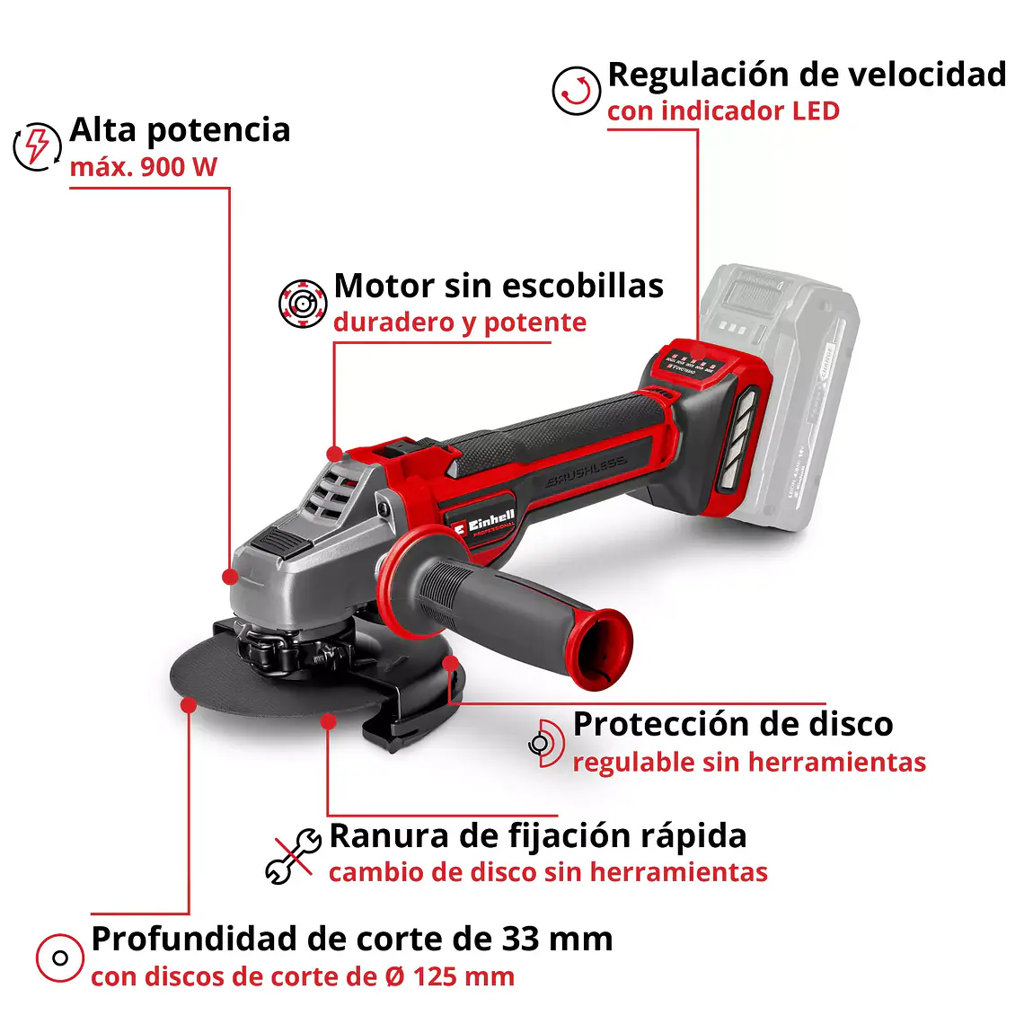 PROFESSIONAL Esmeril angular inalámbrico TP-AG 18/125 CE Q Li - Solo 4