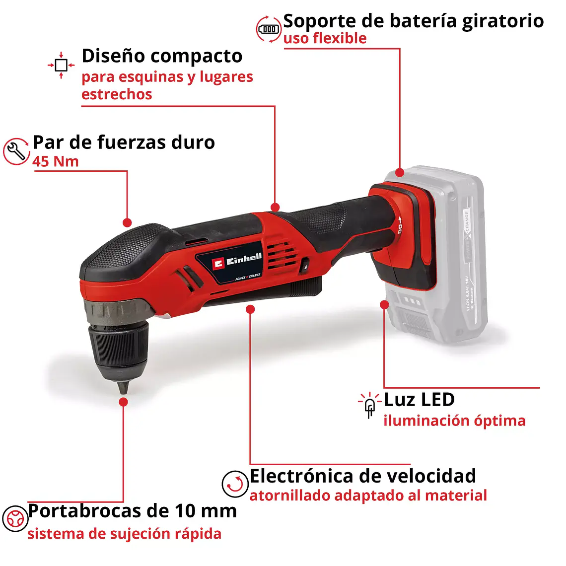 Taladro angular inalámbrico TE-AD 18 Li - Solo 3