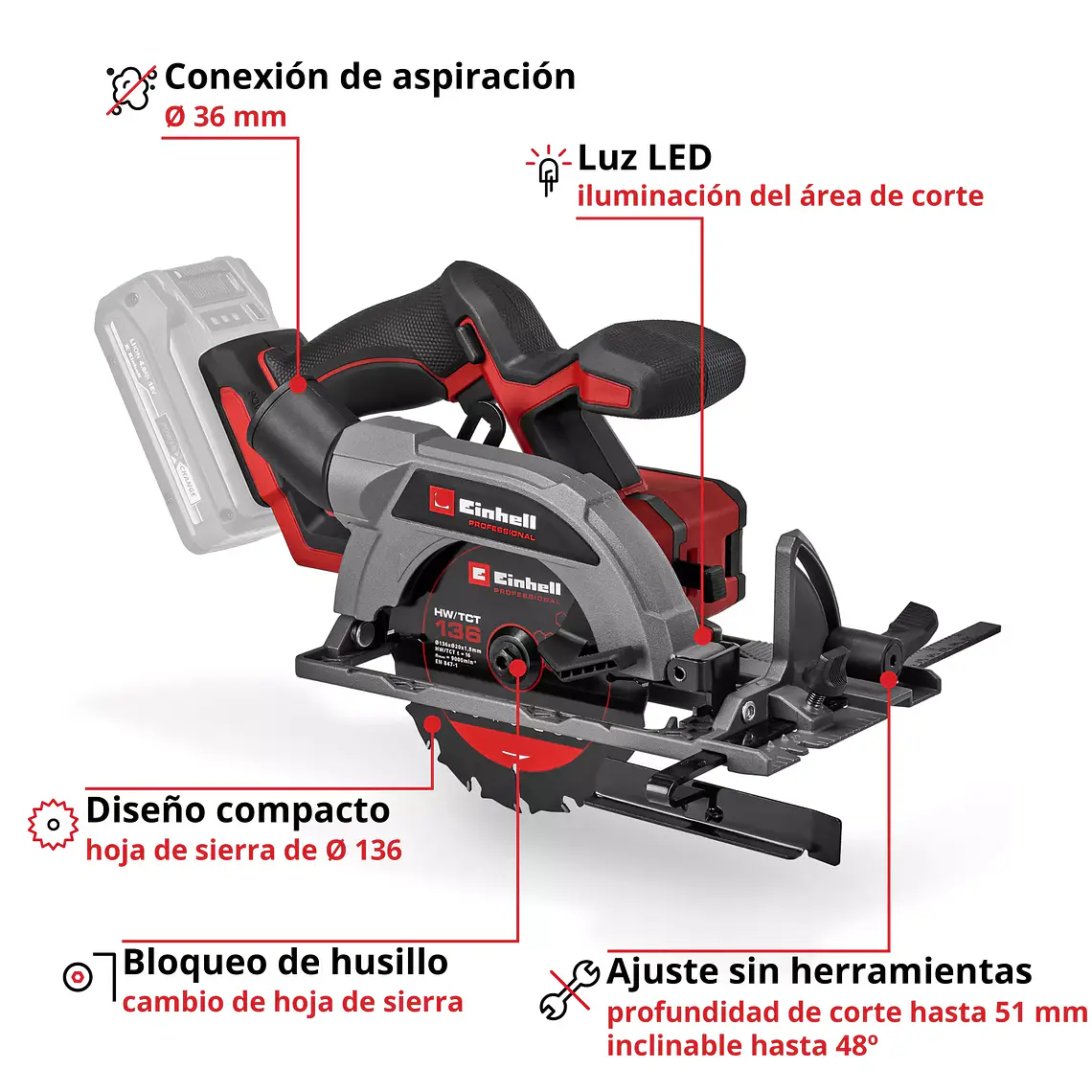 PROFESSIONAL Sierra circular inalámbrica TP-CS 18/136-C Li BL - Solo 4