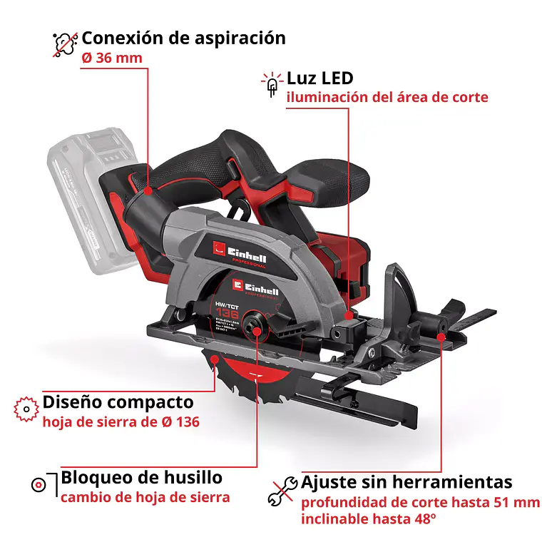 PROFESSIONAL Sierra circular inalámbrica TP-CS 18/136-C Li BL - Solo 4