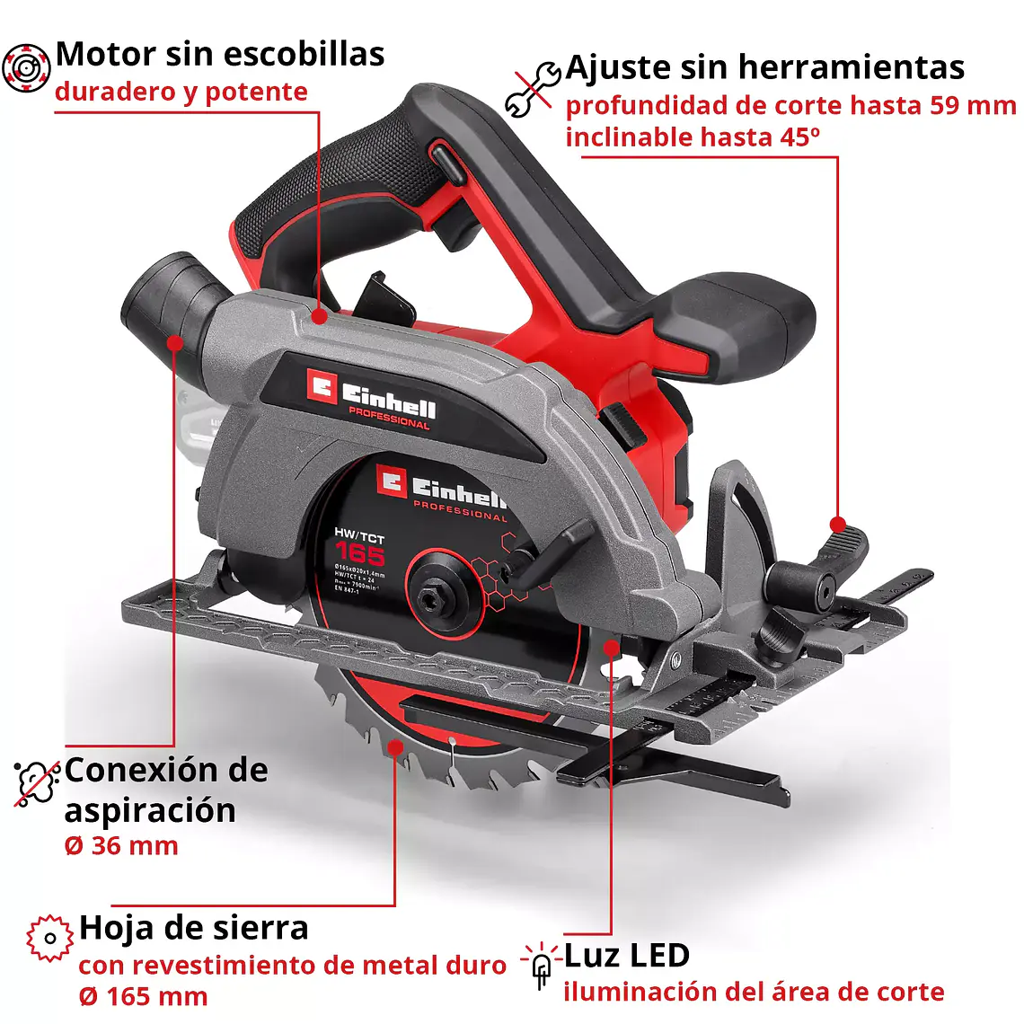 PROFESSIONAL Sierra circular inalámbrica TP-CS 18/165 Li BL - Solo 4
