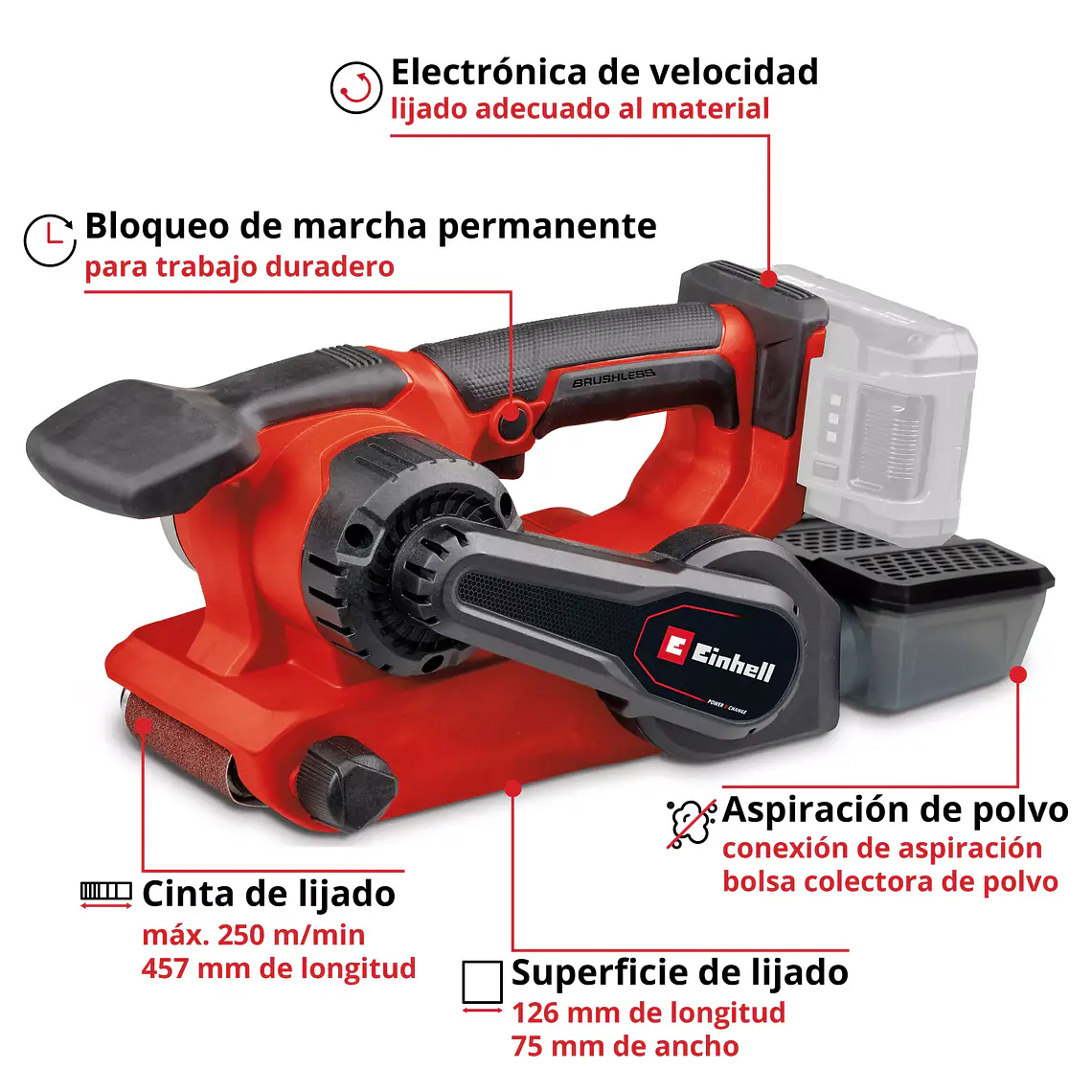 PROFESSIONAL Lijadora de banda inalámbrica TP-BS 18/457 Li BL - Solo 4