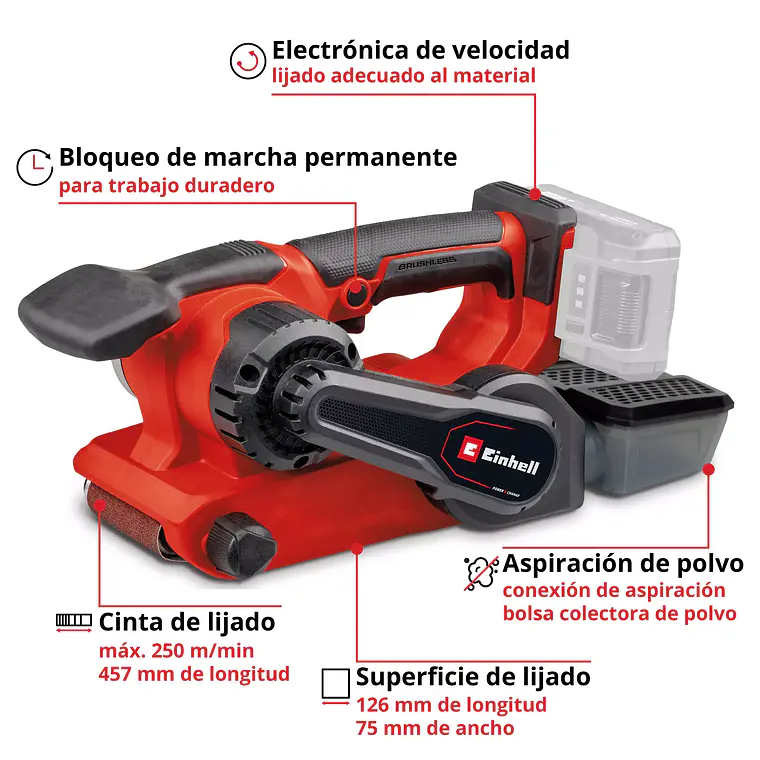 PROFESSIONAL Lijadora de banda inalámbrica TP-BS 18/457 Li BL - Solo 4
