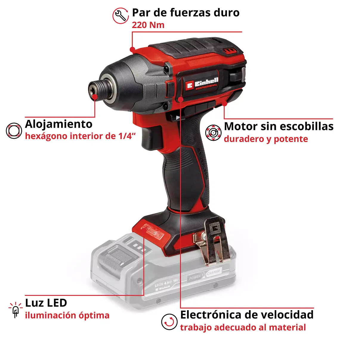 PROFESSIONAL Atornillador de impacto inalámbrico TP-CI 18/220 Li BL - Solo 3