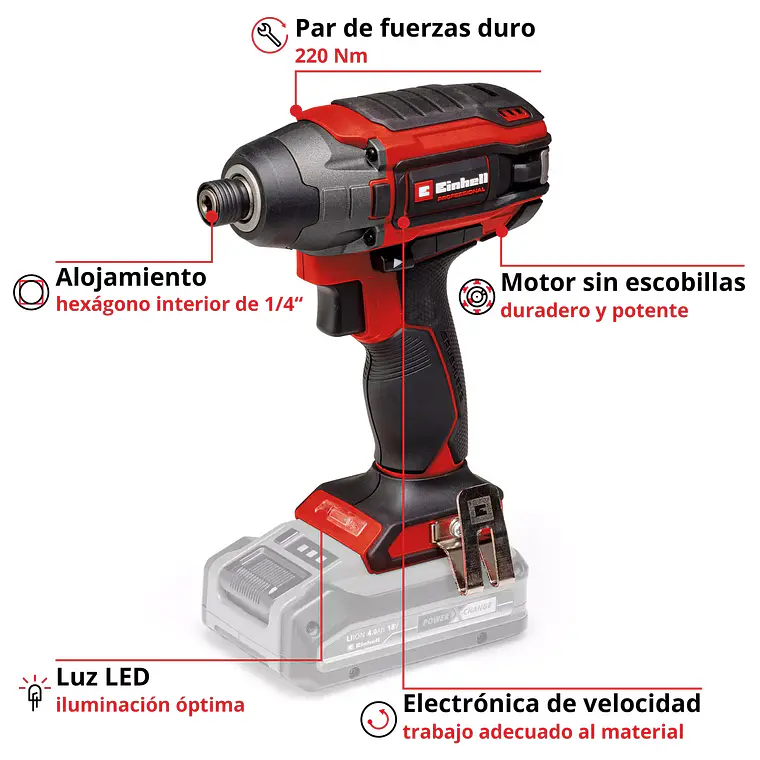PROFESSIONAL Atornillador de impacto inalámbrico TP-CI 18/220 Li BL - Solo 3