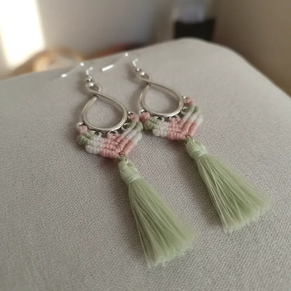 Aros Macramé Coral pastel 1