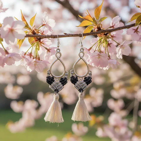 Aros Macramé Coral negro