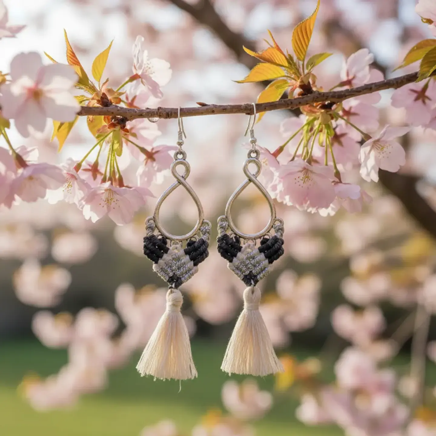 Aros Macramé Coral negro 1