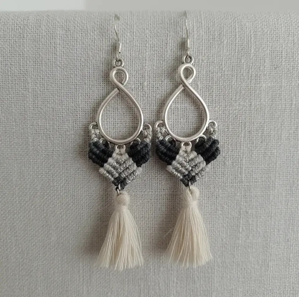 Aros Macramé Coral negro 2