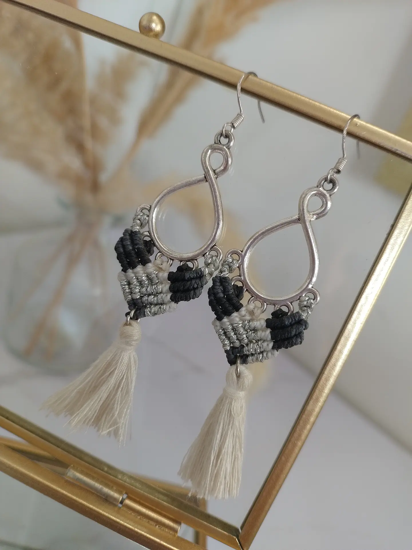 Aros Macramé Coral negro 5