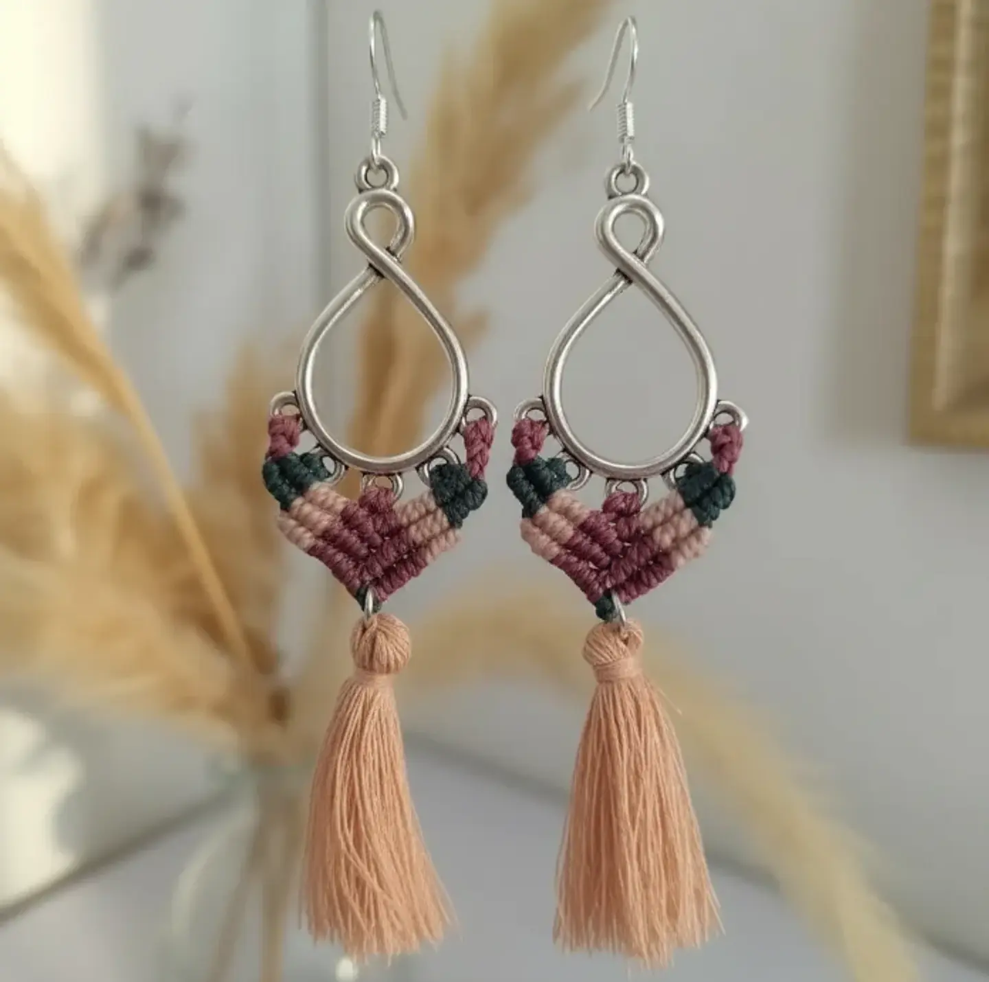 Aros Macramé Coral morados 1