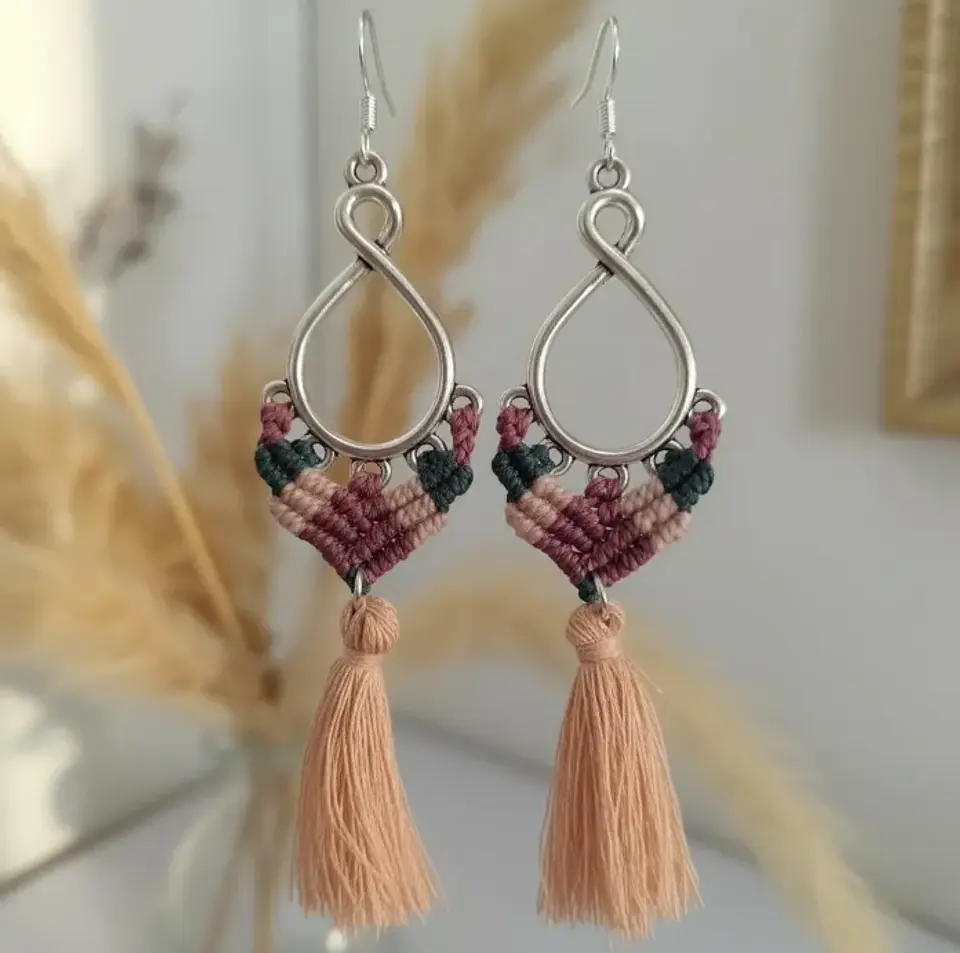 Aros Macramé Coral morados 1