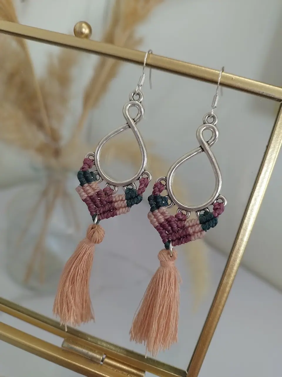 Aros Macramé Coral morados 4