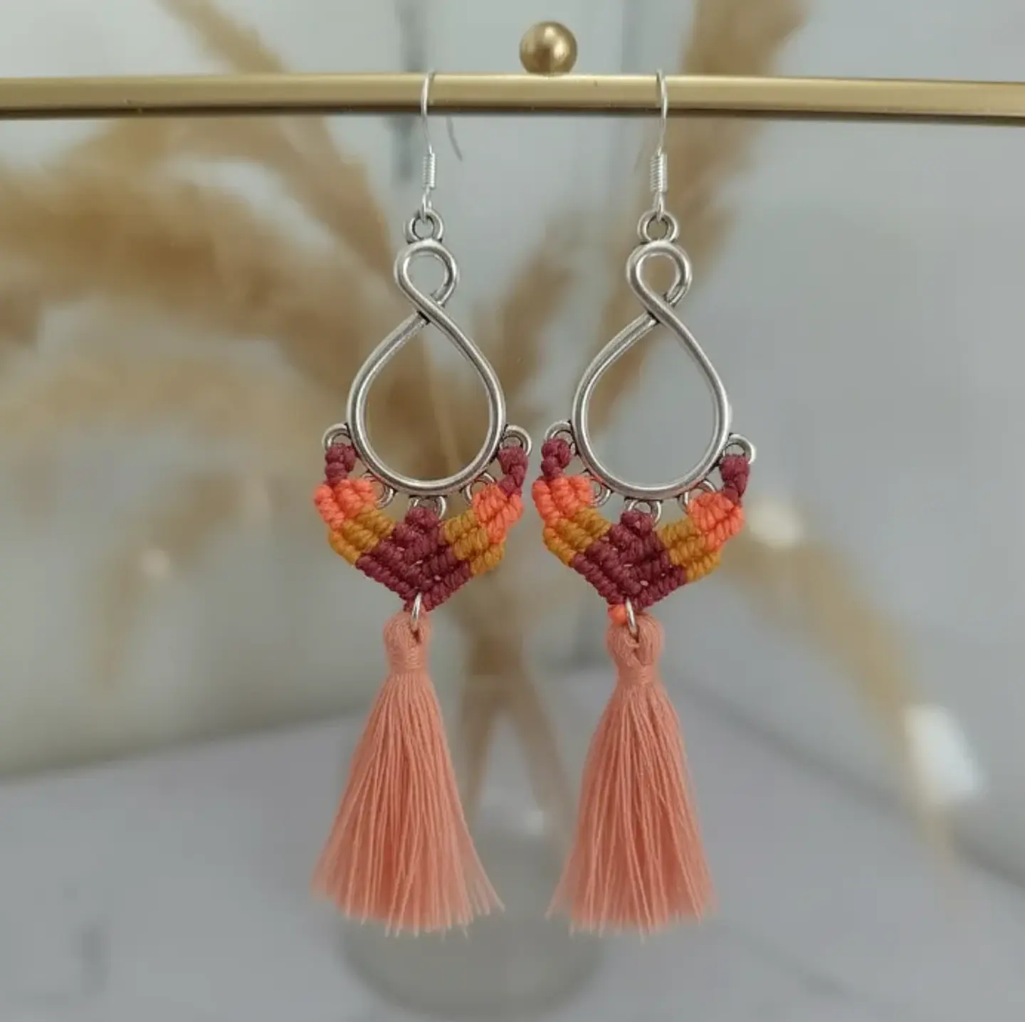 Aros Macramé Coral Rosa 2