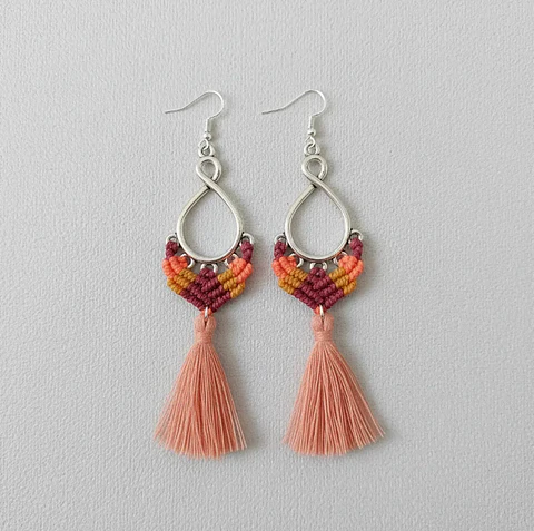 Aros Macramé Coral Rosa