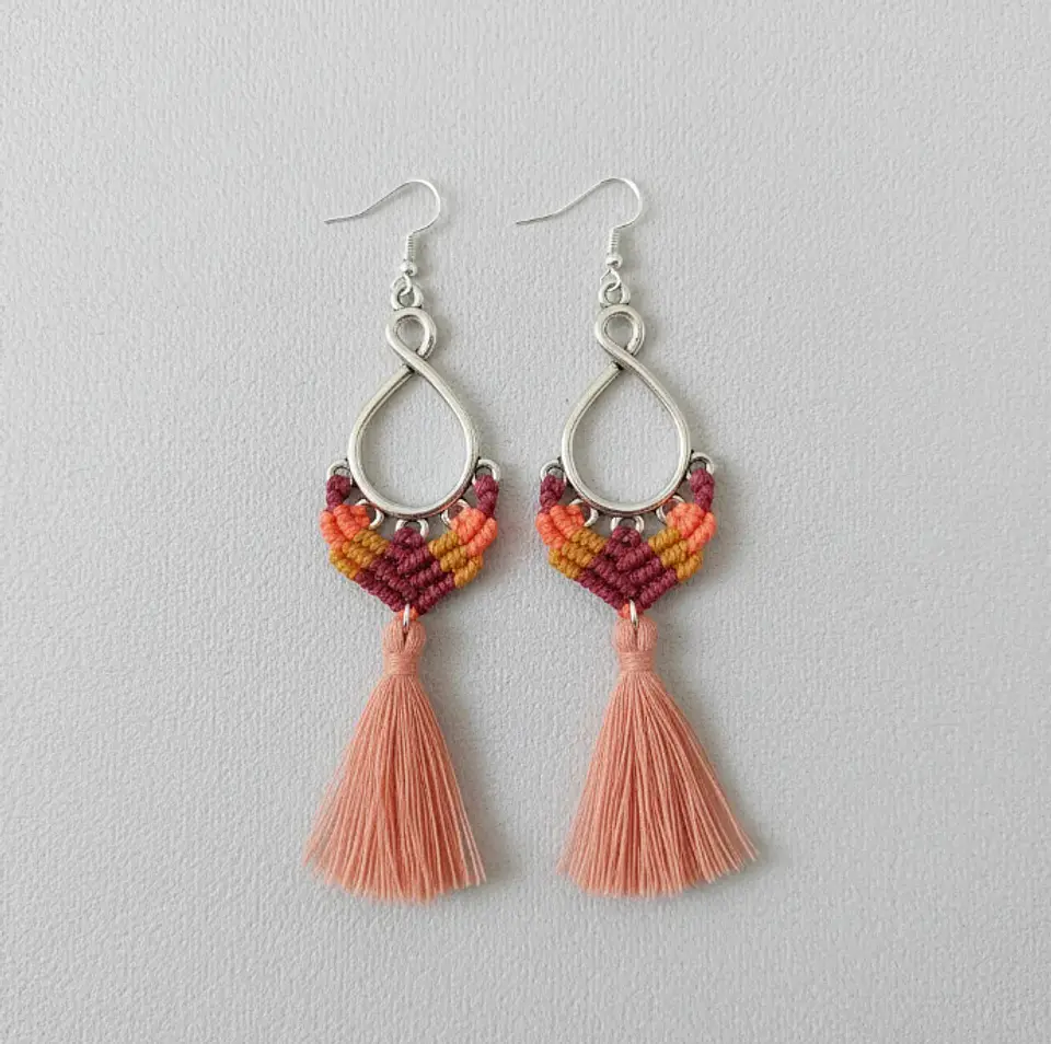 Aros Macramé Coral Rosa 3