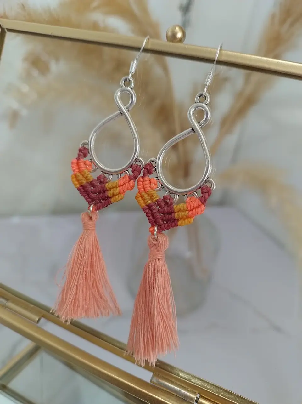 Aros Macramé Coral Rosa 4