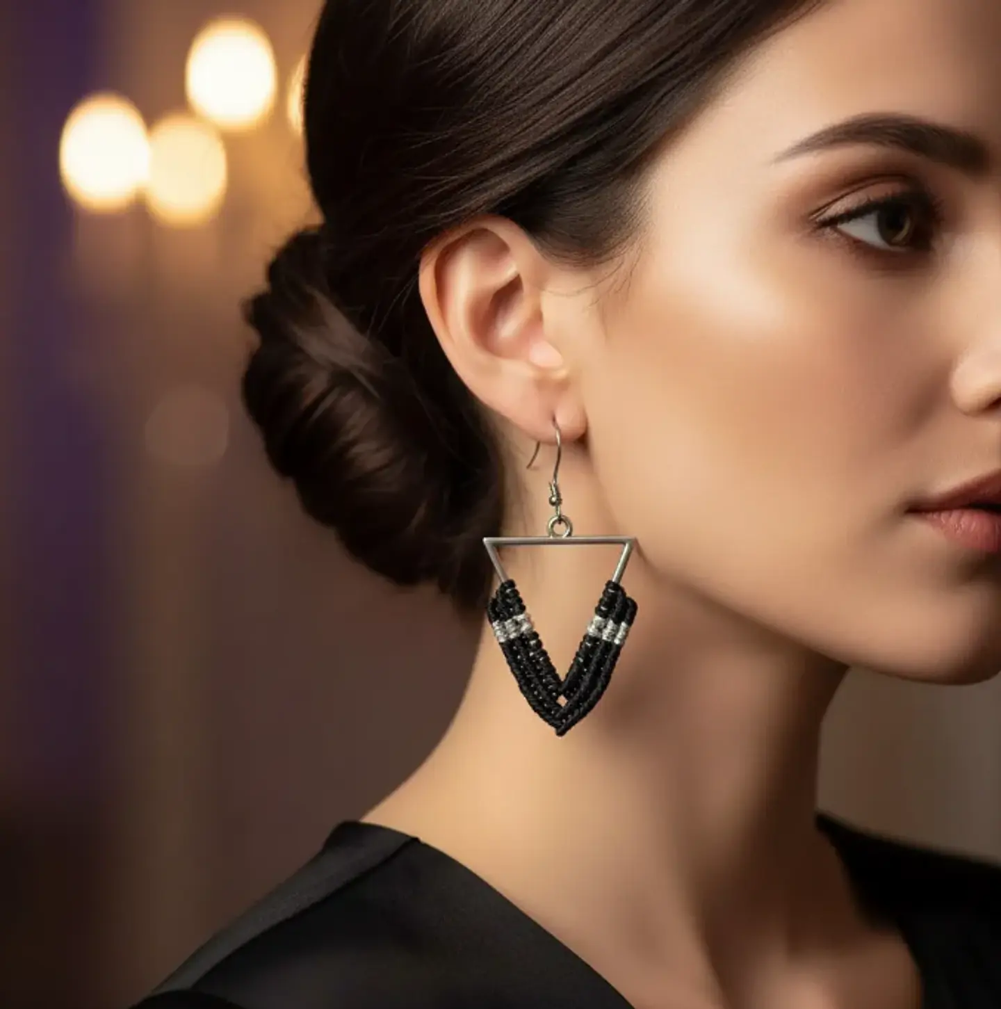 Aros Macramé Lola negro  3