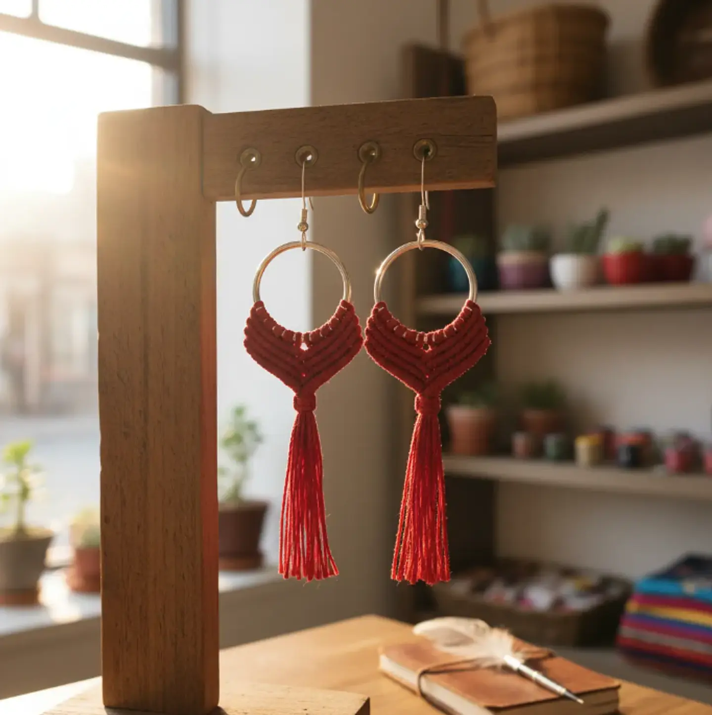 Aros Macramé Alma Rojo 4