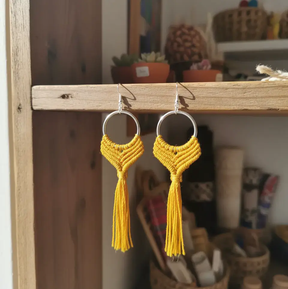 Aros Macramé Alma amarillo 4