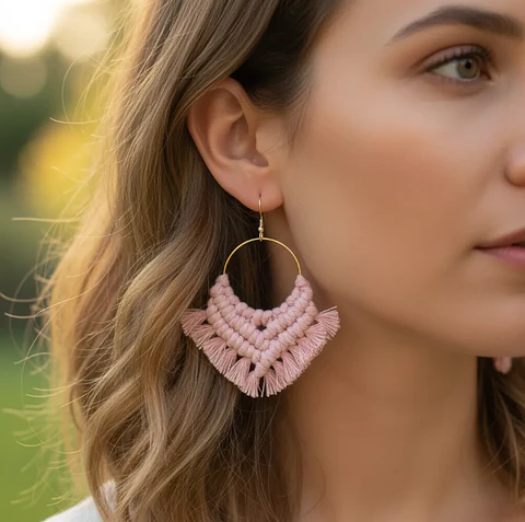 Aros Macramé Cotton Rosa